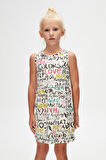 Ekru Glasgow Desen Kız Çocuk Kolsuz Elbise