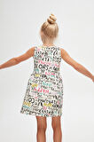 Ekru Glasgow Desen Kız Çocuk Kolsuz Elbise