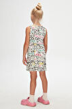 Ekru Glasgow Desen Kız Çocuk Kolsuz Elbise