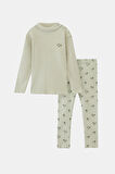Açık Çağla Yeşil Çiçek Baskılı Kız Çocuk Kaşkorse Alt Üst Takım