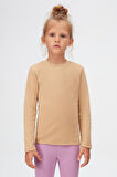 Sütlü Kahve Basic Kışlık Sıfır Yaka Uzun Kollu Kız Çocuk Tişört