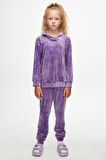 Açık Lila Kız Çocuk Kadife Takım