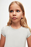 Duman Gri Basic Kız Çocuk Sıfır Yaka Karpuz Kol Tişört