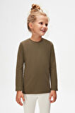 Kamuflaj Yeşil Basic Unisex Çocuk Mevsimlik Sıfır Yaka Uzun Kollu Tişört
