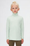 Soft Yeşil Basic Kışlık Tam Balıkçı Yaka Uzun Kollu Kız Çocuk Tişört