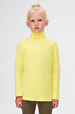 Fosforlu Sarı Basic Kışlık Tam Balıkçı Yaka Uzun Kollu Kız Çocuk Tişört