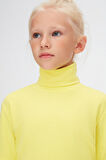 Fosforlu Sarı Basic Kışlık Tam Balıkçı Yaka Uzun Kollu Kız Çocuk Tişört