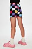 Op Art Checkers Kız Çocuk Cepli Desenli Şort