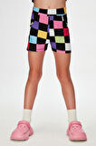 Op Art Checkers Kız Çocuk Cepli Desenli Şort