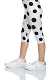 Siyah Puanlı Beyaz Kız Çocuk Desenli Diz Altı Tayt Kapri