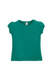 Koyu Yeşil Basic Kız Bebek Çıtçıtlı Sıfır Yaka Karpuz Kol Tişört