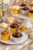 Cupcake Kapsülü 24'lü 12 Gold 12 Gümüş Varaklı Asetat Kutulu Kek Muffin Pişirme ve Sunum Kapsülü