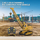 Şarjlı Işıklı Sesli Kumandalı Duman Atan 1:20 Ölçek Oyuncak Vinç 