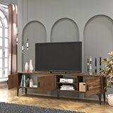 Marin Tv Ünitesi Tv Sehpası 180 cm Çizgi desenli , Raflı , Ceviz