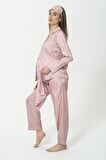 5'li Jakarlı Gül Kurusu Hamile Pijama Takımı