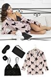 Saten 5 li Köpek Desenli Nightshirt Takım