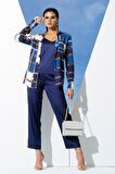 6'lı Hem İçeride Hem Dışarıda Zincir Desen Lacivert Pijama Takım