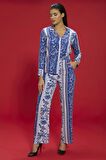 7'li Viskon Hem İçeride Hem Dışarıda Etnik Desen Mavi Pijama Takımı