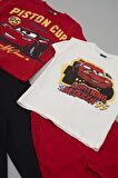 4'lü McQueen Baskılı Tshirt Şort Pantolon Kırmızı Takım