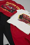 4'lü McQueen Baskılı Tshirt Şort Pantolon Kırmızı Takım