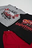 4'lü McQueen Baskılı Tshirt Şort Pantolon Siyah Takım