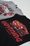 4'lü McQueen Baskılı Tshirt Şort Pantolon Siyah Takım