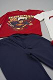 4'lü Süpermen Baskılı Tshirt Şort Pantolon Takım