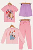4'lü Disney Princess Baskılı Tshirt Şort Pantolon Takım