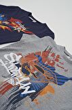 4'lü Süper Man Baskılı Lacivert Tshirt Şort Pantolon Takım