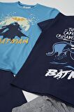 4'lü Batman Baskılı Lacivert Tshirt Şort Pantolon Takım