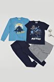 4'lü Batman Baskılı Lacivert Tshirt Şort Pantolon Takım
