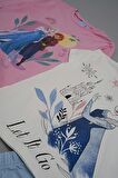 4'lü Frozen Baskılı Pudra Tshirt Şort Pantolon Takım