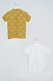 2'li Yelken Baskılı Gömlek Tshirt Hardal Takım