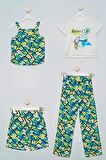4'lü Tshirt Bluz Pantolon Şort Yeşil Takım