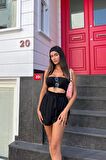 2'li Bustiyerli Siyah Alt Üst Şort Takım