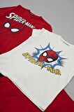 4'lü SPİDER-MAN Baskılı Tshirt Şort Pantolon Kırmızı Takım