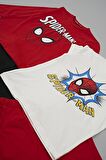 4'lü SPİDER-MAN Baskılı Tshirt Şort Pantolon Kırmızı Takım