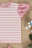 Çizgili Volanlı Kol Tshirt Şort Pembe Takım