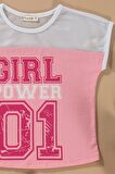 File Detaylı Baskılı Pembe Tshirt Şort Takım