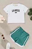 Baskılı Tshirt Yeşil Şort Alt Üst Takım