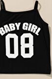 3'lü Baby Girl Baskılı Tshirt Atlet Tayt Siyah Takım