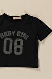 3'lü Baby Girl Baskılı Tshirt Atlet Tayt Siyah Takım