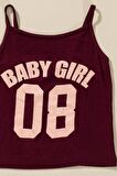 3'lü Baby Girl Baskılı Tshirt Atlet Tayt Bordo Takım