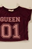 3'lü Queen Baskılı Tshirt Atlet Tayt Bordo Takım