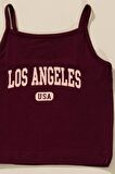 3'lü Los Angeles Baskılı Tshirt Atlet Tayt Bordo Takım