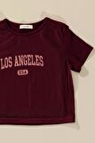 3'lü Los Angeles Baskılı Tshirt Atlet Tayt Bordo Takım