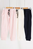 3'lü Cepli Pembe Beyaz Lacivert Jogger Set
