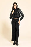 Önü Çıma Detaylı Siyah Alt Üst Takım