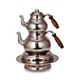 Turna Bakır Klasik Çaydanlık Isıtıcılı Takım 2 No Kalın El Dövme Nikel Turna1956-2