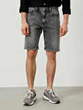 Gri Regular Fit Pamuklu Denim Şort